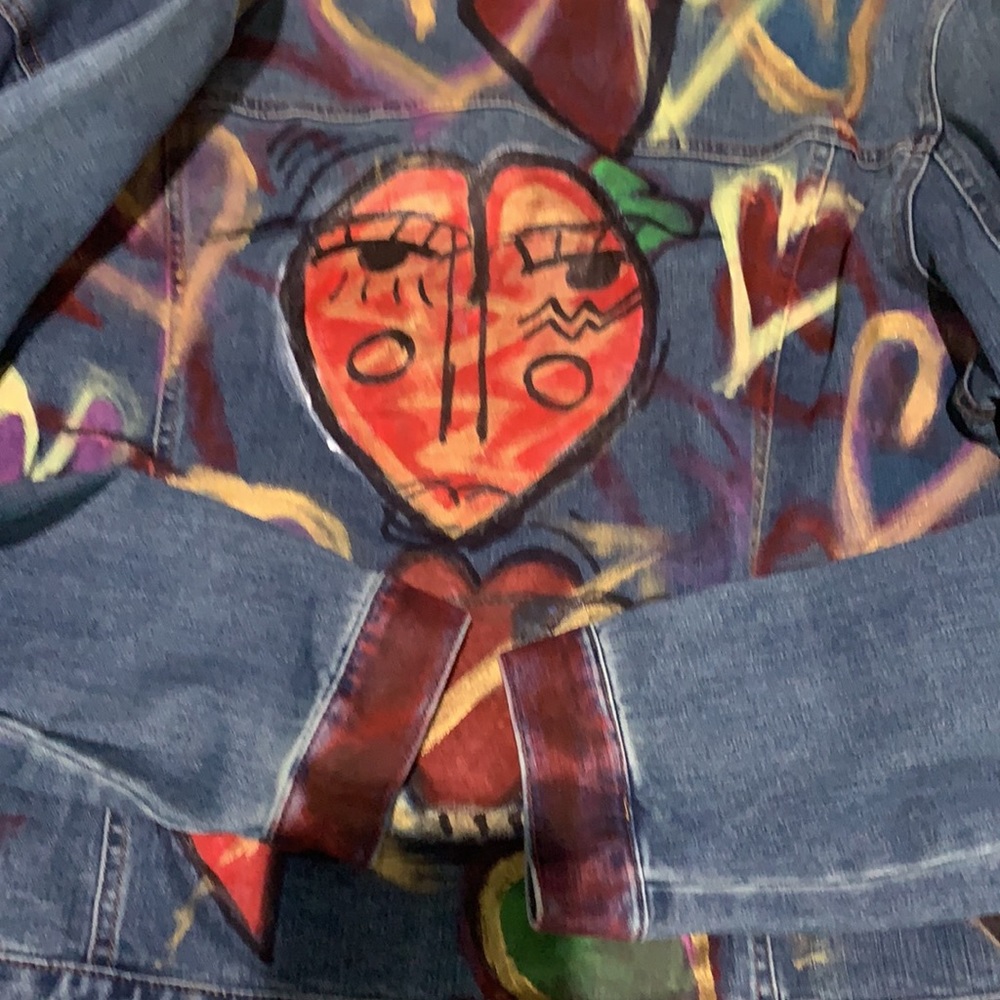 Blue JEAN JACKET HAND PAINTED  XXL 20